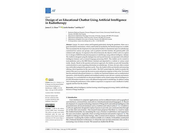 AI, Vol. 4, Pages 319-332: Design of an Educational Chatbot Using Artificial Intelligence in Radiotherapy